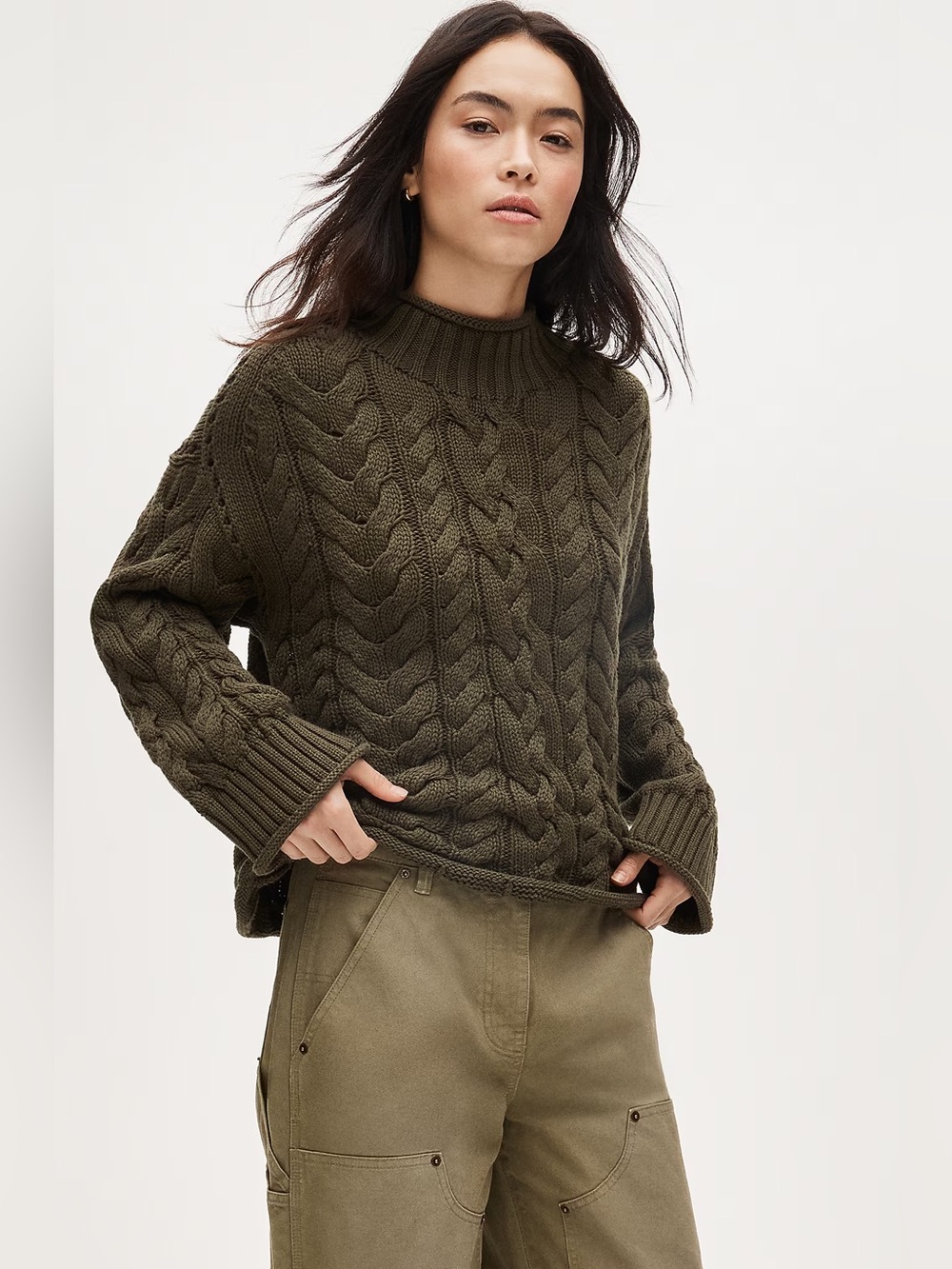 J.Crew 2025 Rollneck cable-knit sweater in woodland brush - Picture 3 of 9
